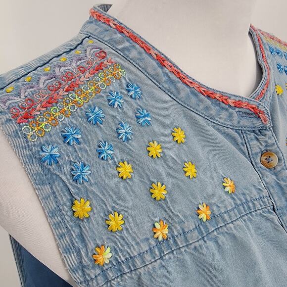 Maeve by Anthropologie Top Womens 12 Sleeveless Embroidered Button Up Tunic - Picture 8 of 11